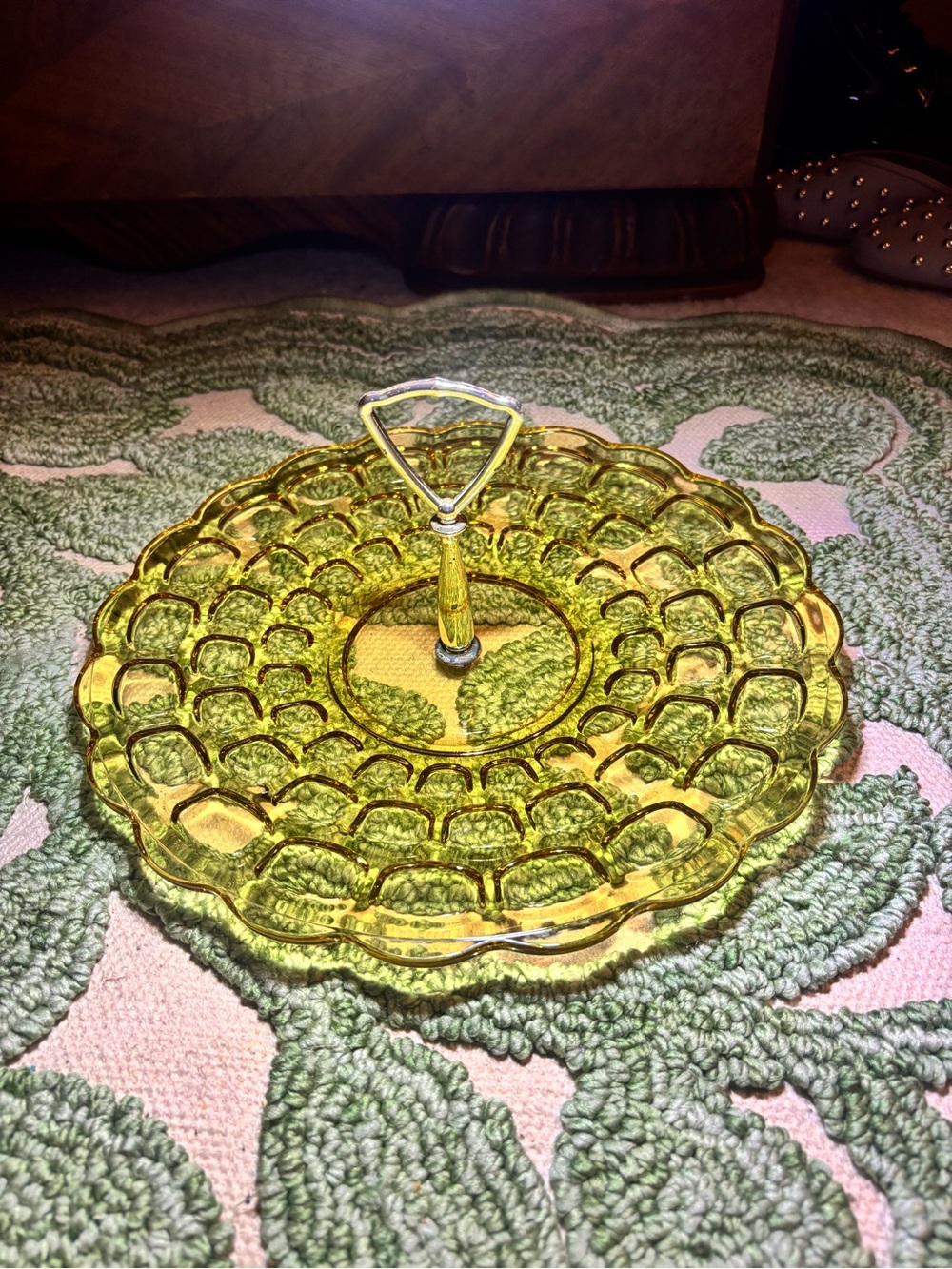VINTAGE - FEDERAL GLASS SNACK SERVING TRAY AMBER/GOLD MCM